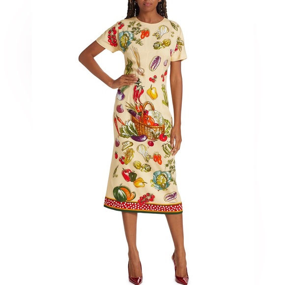 Dolce and Gabbana Painterly Vegetable Midi Dress - Picture 2 of 10